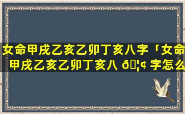 女命甲戌乙亥乙卯丁亥八字「女命甲戌乙亥乙卯丁亥八 🦢 字怎么样」